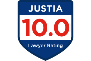 Justia 10.0 Lawyer Rating badge in a blue and white shield design.