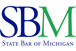 State Bar of Michigan logo with the letters SBM in blue and green.